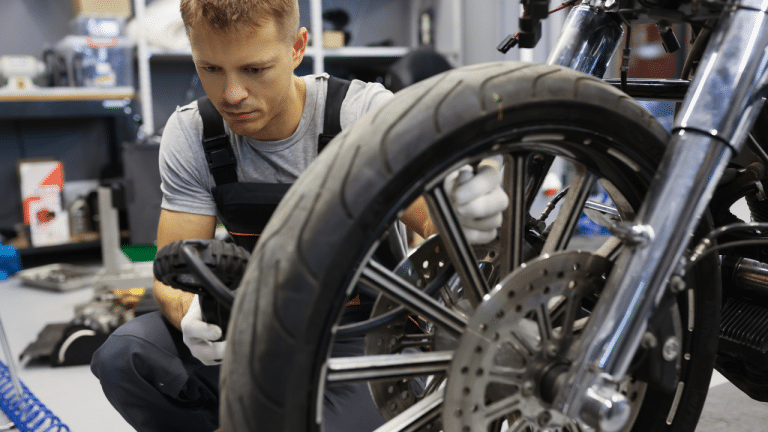 Checking Motorcycle Tires Image
